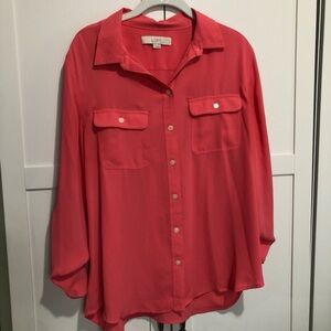 LOFT Women's Coral Button-Up Blouse